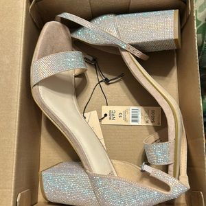 Madden Girl Iridescent Glitter Block Heel Sandals - Pink/Tan